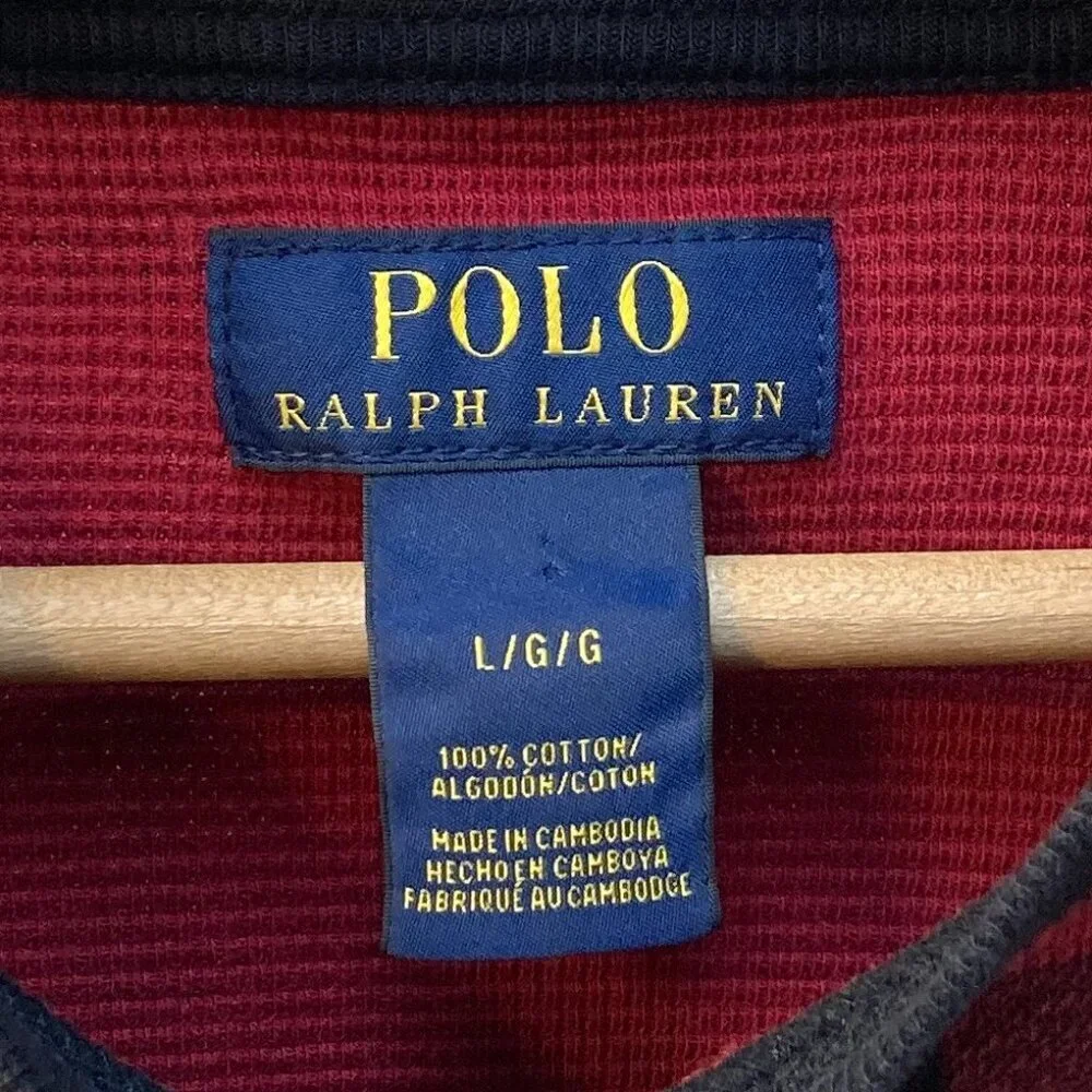 Polo Ralph Lauren Long Sleeve Waffle Knit Thermal Shirt Red Black Plaid Large